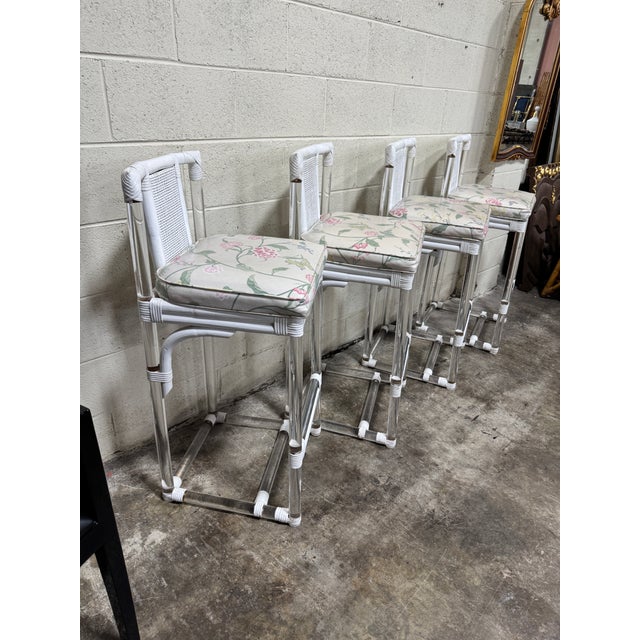 Mid-Century Modern Vintage Organic Modern Lucite Barstools - Set of 4 For Sale - Image 3 of 12