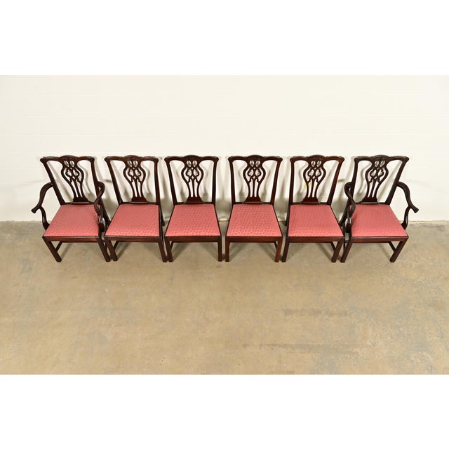 Late 20th Century Stickley Georgian Carved Mahogany Dining Chairs, Set of Six For Sale - Image 5 of 15