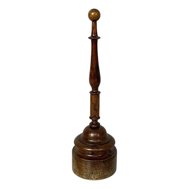 Italian Round Doorstop in Turned Wood, 1930s For Sale