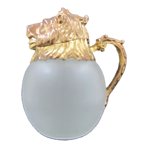1970s Mid-Century Modern Carole Stupell Gilt Lion Head Frost Glass Pitcher