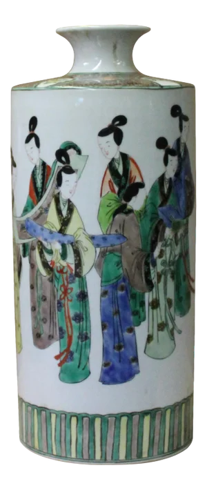 Chinese Distressed White Porcelain Ladies People Scenery Vase