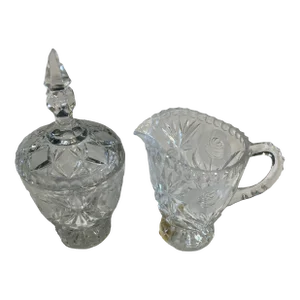 Vintage Italian Hand Cut Rose Crystal Cream and Sugar Set of 2