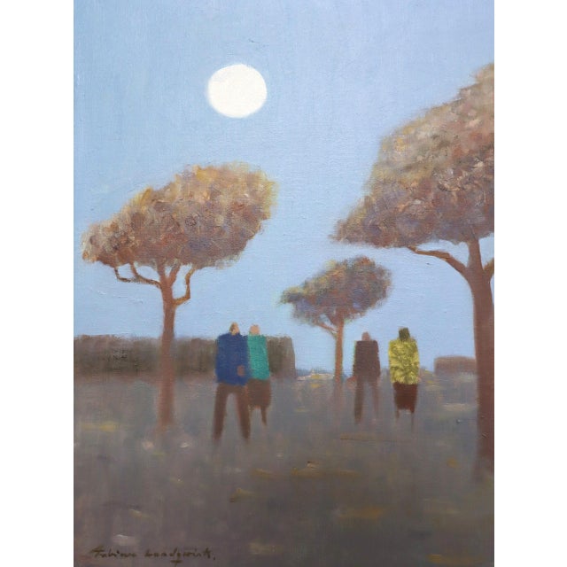 Mid-Century Modern 'Under the Pale Blue Sky' Vintage Figurative Landscape Oil Painting by Swedish Artist Fabian Lundqvist (1913-1989), Framed For Sale - Image 10 of 13