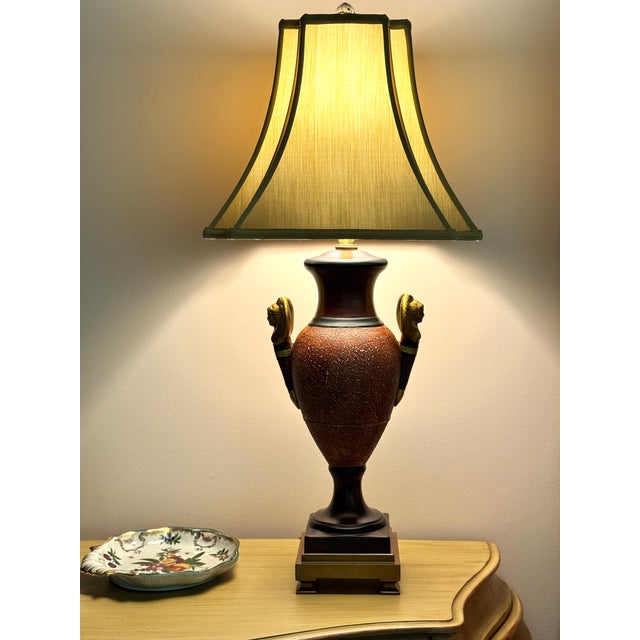 Neoclassical Pair of Designer Neoclassical Urn Lamps With Winged Cherubs & Brass Accent For Sale - Image 3 of 6