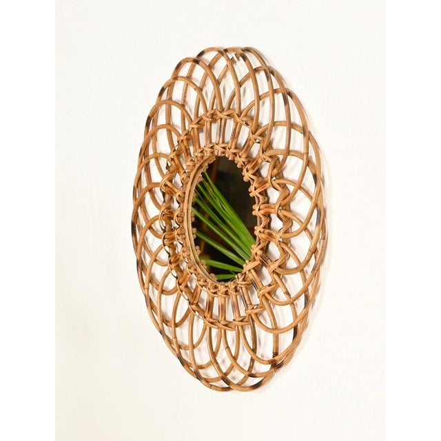 Round Organic Mirror in Rattan and Wicker by Franco Albini, Italy, 1960s For Sale - Image 11 of 13