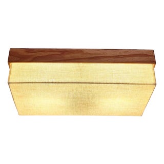 Mid-Century Minimalist Ceiling Lamp with Teak Frame and Reinforced White Linen Shade, 1960s For Sale