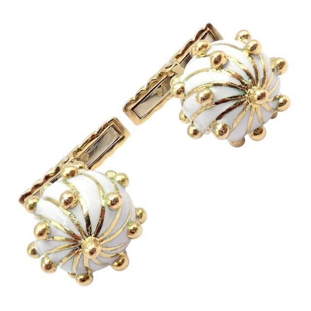 Vintage! David Webb Yellow Gold White Enamel Ball Spike Cufflinks, Pair For Sale In Philadelphia - Image 6 of 9