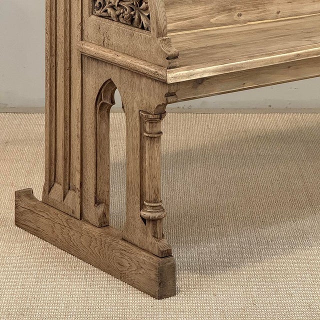 19th Century Gothic Revival Stripped Oak & Fruitwood Deacon’s Bench For Sale In Dallas - Image 6 of 18