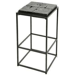 Iron and Solid Wood Stool with Black Patina For Sale