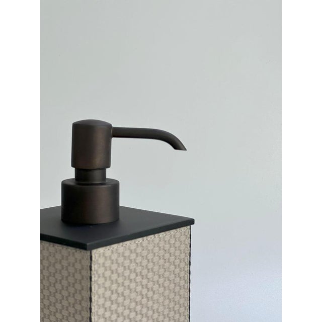Metal Taupe Leather & Bronze Bathroom Accessories Set from Giobagnara Firenze, 2016, Set of 3 For Sale - Image 7 of 10