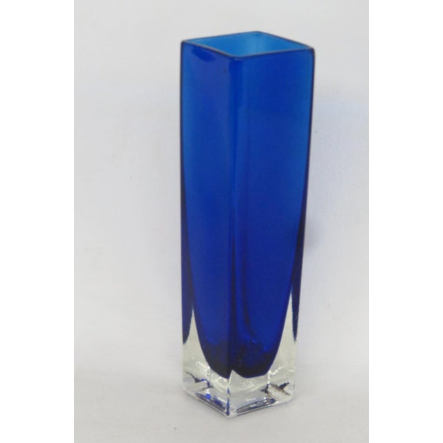 Mid-Century Modern Cobalt Blue Glass Bud Vase Mid Century Modern Rectangular Murano Style 4922b For Sale - Image 3 of 12