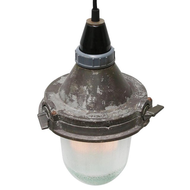Industrial Striped Clear Glass Pendant Light For Sale - Image 4 of 7