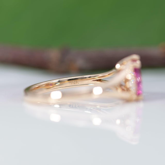 Pink Sapphire Ring With Earth-Mined Diamond Accents: Solid 14k Gold, 8x5.3mm, Size 6.75 For Sale - Image 9 of 9