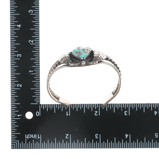 Silver 6" 1970's Native American sterling cuff bracelet with turquoise For Sale - Image 8 of 11