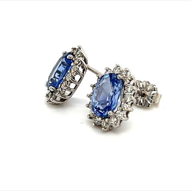 Natural Sapphire Diamond Earrings 14k Gold 3.2 TCW Certified For Sale - Image 11 of 12