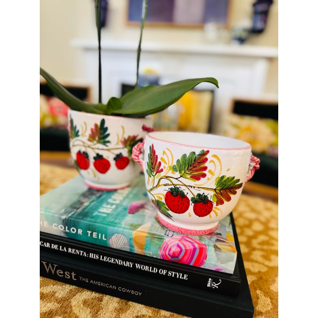 Italian Italian Pair of Planters or Cache Pot With Strawberries Theme For Sale - Image 3 of 8