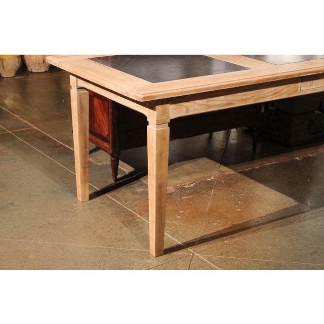 Mid 20th Century Mid 20th Century Southern French Mid Century Natural Oak Dining Table with Fossil Black Marble Top For Sale - Image 5 of 12