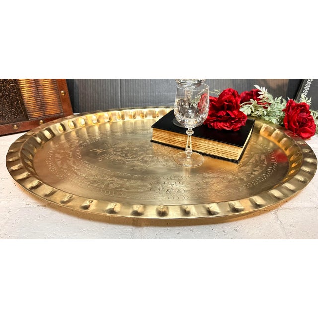 Brass Moroccan Brass Vintage Serving Table Tray / Wall Hanging For Sale - Image 8 of 10