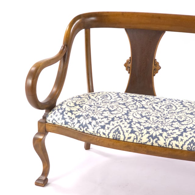 Late 19th Century Vintage Neoclassical Revival Lyre Arm Wood Settee Bench For Sale - Image 5 of 10