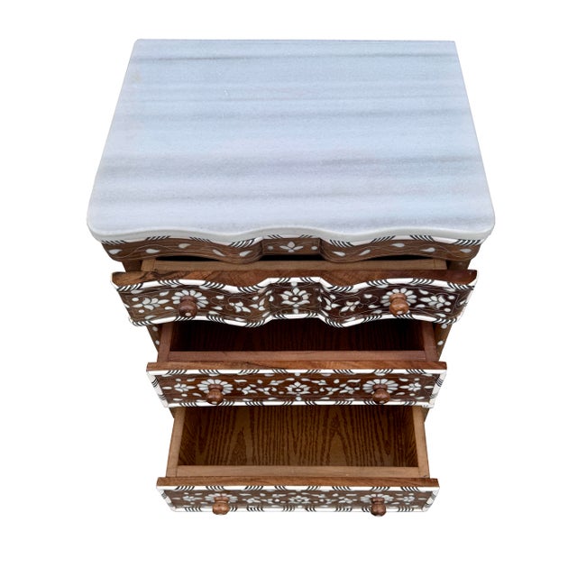 Pair of Vintage Mother of Pearl Inlaid Nightstands For Sale - Image 4 of 6