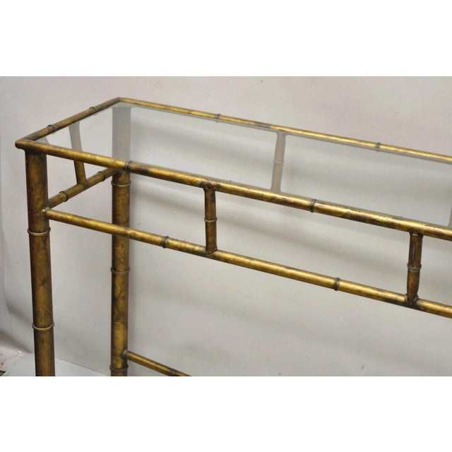 Vintage Italian Hollywood Regency Faux Bamboo Gold Gilt 72" Console Hall Table For Sale In Philadelphia - Image 6 of 11