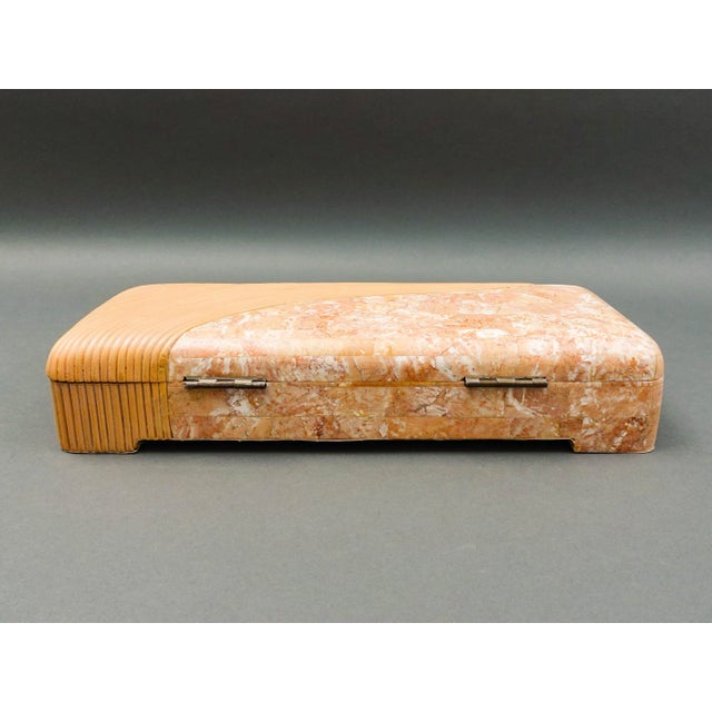 Maitland - Smith Mid 20th Century Maitland Smith Vintage Rattan Tessellated Stone Jewelry Storage Dresser Box For Sale - Image 4 of 8