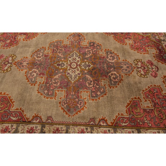 Mid 20th Century Vintage Chinese Oushak Handmade Brown Medallion Wool Rug For Sale - Image 10 of 11