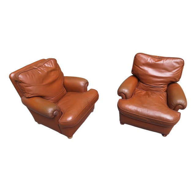 Bergère Armchair in in Brown Leather Poltrona Frau, 1960s, Set of 2 For Sale