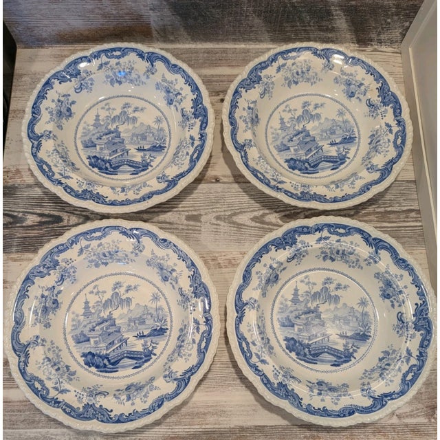 Minton One Early 19th Century Minton Chinese Marine Soup Plates Blue and White Circa 1830 Transferware For Sale - Image 4 of 4