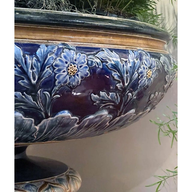 1900 - 1909 Early 1900s Large English Cobalt Blue Glazed Footed Urn For Sale - Image 5 of 9