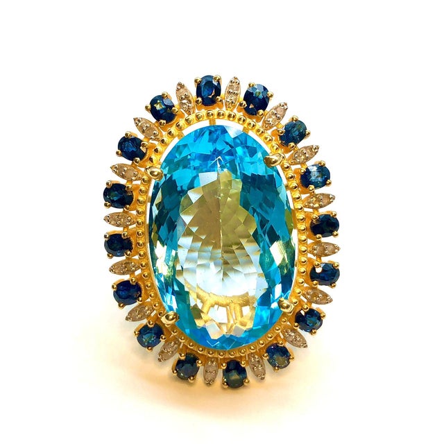 Bochic "Orient" Vintage Diamond, Blue Sapphire & Topaz Ring Set In 18K Gold & Silver For Sale - Image 17 of 18