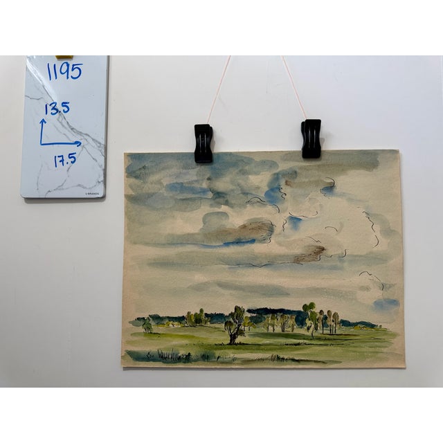 Paper Henry Emil Salloch Original Watercolor on Paper Expansive Landscape, 1936. For Sale - Image 7 of 7