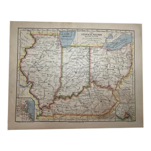 1883 Antique Illinois, Indiana, Ohio, Kentucky State Map
