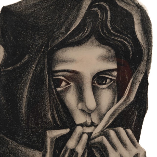 Framed Signed Moshe Gat "Untitled Portrait" Charcoal on Paper For Sale - Image 4 of 13