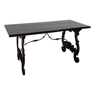 18th C Italian Baroque Table Ebonized Walnut Marquetry Top For Sale