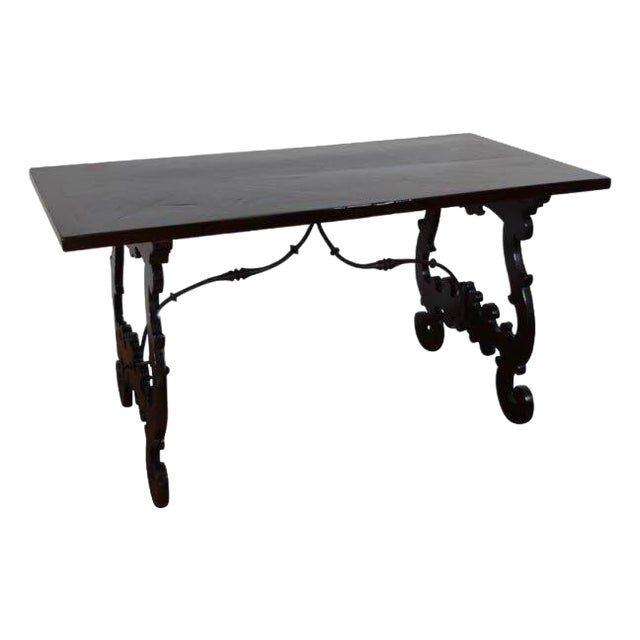 18th C Italian Baroque Table Ebonized Walnut Marquetry Top For Sale