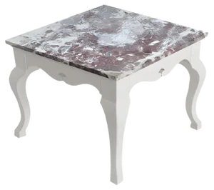 Red Marble Square Side Table Top White Lacquered Wooden Base Handmade from Cupioli
