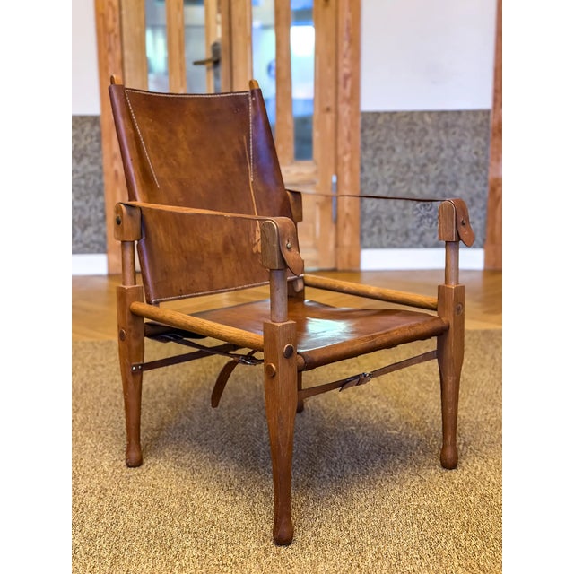 Mid-Century Modern Safari Lounge Chair in Oak and Cognac Leather by Wilhelm Kienzle for Kaare Klint, 1950s For Sale - Image 3 of 18