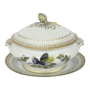 1950s Mottahedeh Blue Bird of Paradise Oval Tureen with Underplate Charger