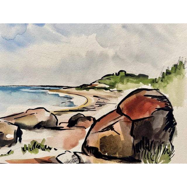 Rustic Henry Emil Salloch Original Watercolor on Paper Long Island Sound, West of Greenport. 1956. For Sale - Image 3 of 7