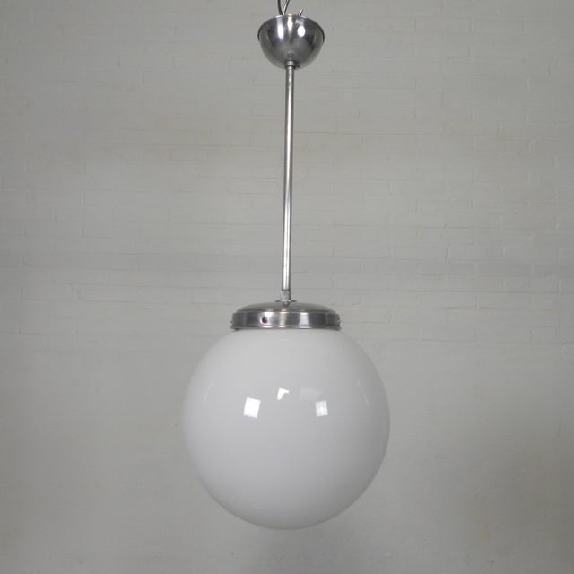 Art Deco Pendant Lamp with White Globe, 1930s For Sale - Image 9 of 15