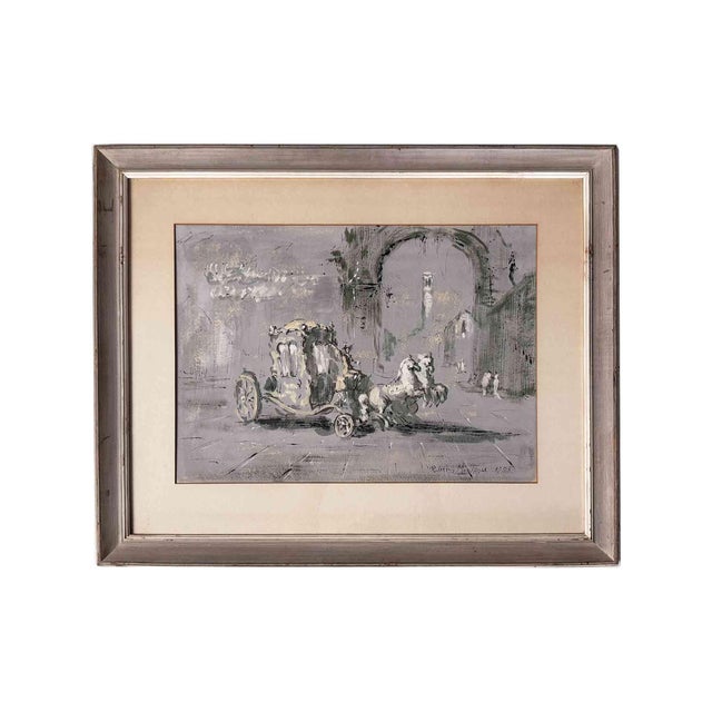 Pair of original vintage guache scenes by Roderic Montagu (1907-2001), featuring architectural sketches in pen and brown...