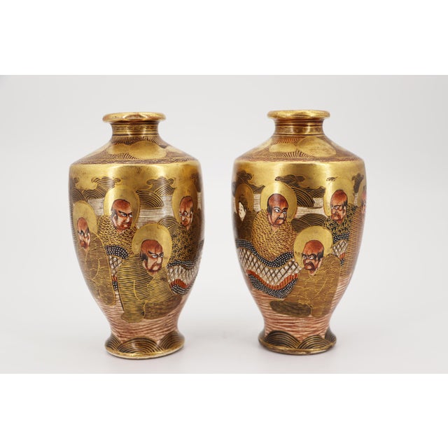 Japanese 19th Century Pair of Japanese Satsuma Vases For Sale - Image 3 of 12