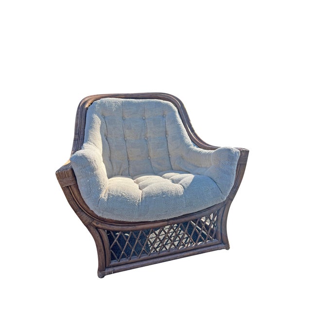 1980s Vintage Wicker Rattan Chair and Ottoman in Adrian Pearsall Coastal Style For Sale In New York - Image 6 of 8