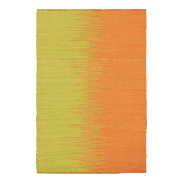 Rug & Kilim’s Contemporary Kilim in Yellow & Orange Stripes & Geometric Patterns For Sale