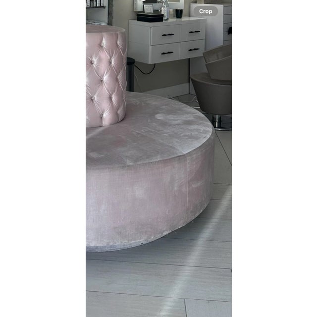 Custom Velvet Gray Silver Tufted Round Cocktail Sofa For Sale - Image 4 of 5