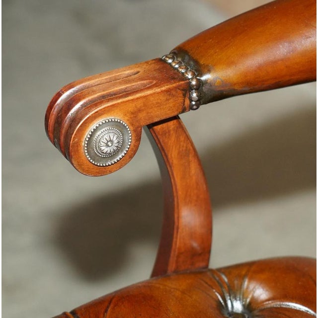 Set of Brown Leather Chesterfield Library Reading Armchairs For Sale - Image 18 of 18