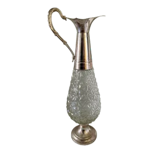 Vintage F.lli Beccaro-Acqui Crystal & Silver Plate Claret Pitcher/Decanter, Made in Italy