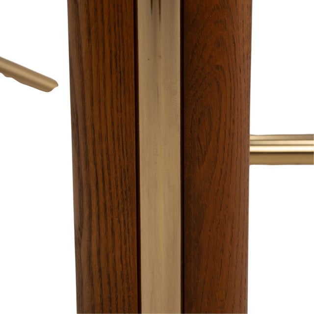 Gold 1980s Attributed Chromcraft Oak and Brass Dining Table Base for Glass Top For Sale - Image 8 of 9
