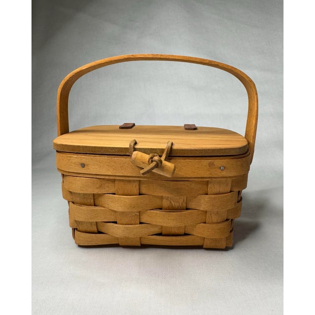 Arts & Crafts Longaberger Handwoven Lidded Basket For Sale - Image 4 of 12